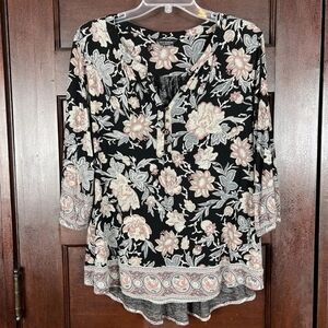 Lucky Brand Cream Floral 3/4 Sleeve Blouse